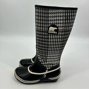 Sorel Sorrellington Houndstooth Rain Boots Black White Size 5